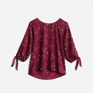 Stitch Fix Papermoon Larie Tie Sleeve Blouse floral wine burgundy small